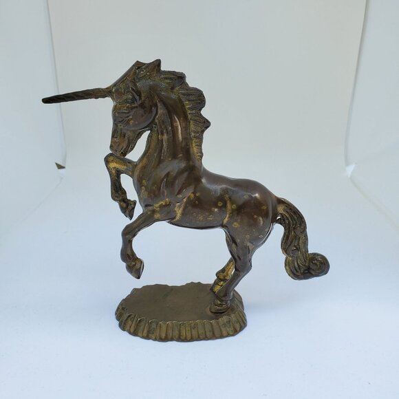 Vintage Solid Brass Mythical Unicorn Fantasy Horse Figurine Sculpture Statue - Picture 1 of 5